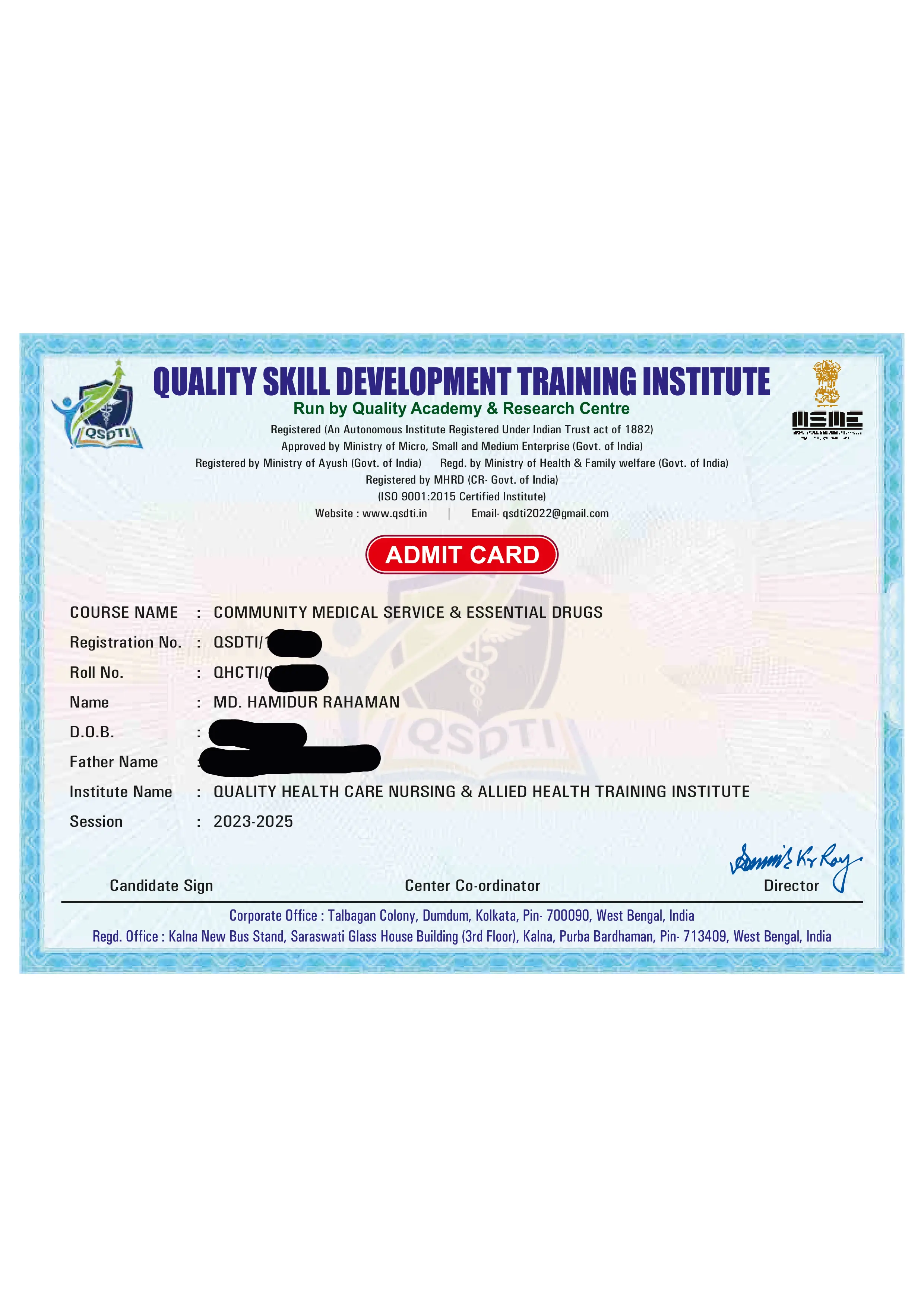 Demo Admit Card
