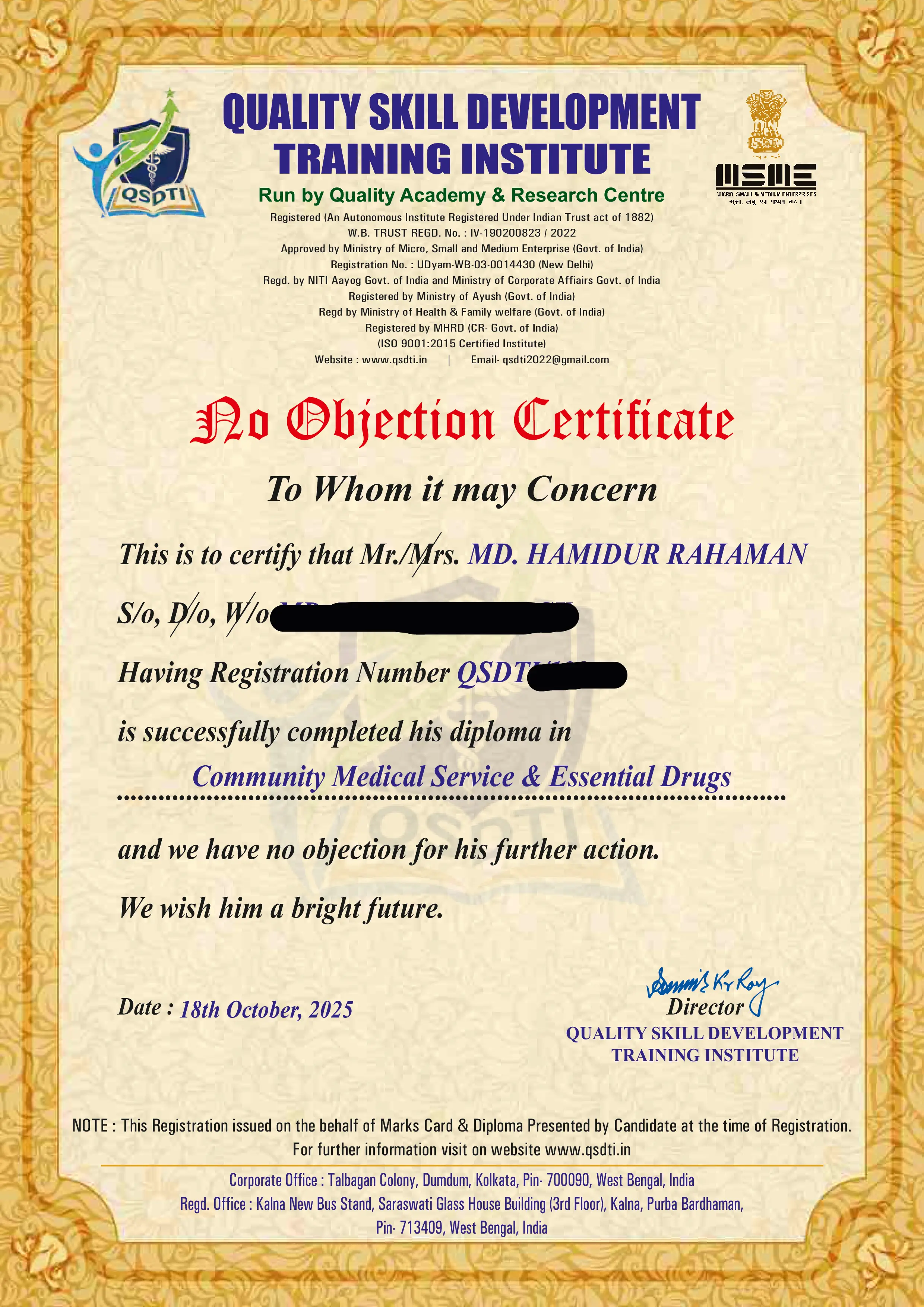 No Objection Certificate (NOC)